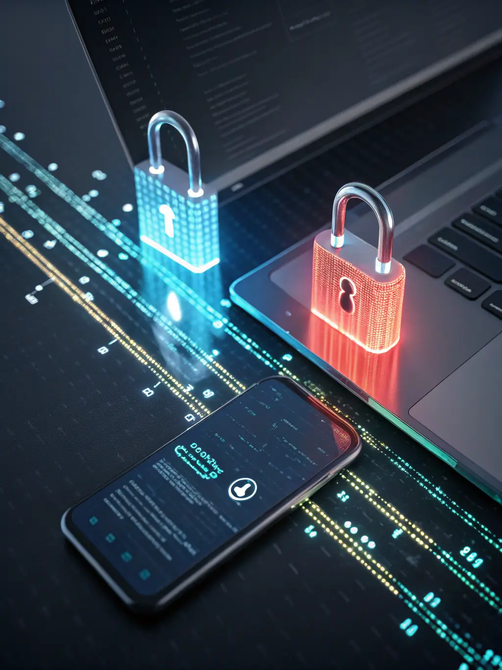 An image showing data encryption and secure data transfer, emphasizing the importance of data protection in cybersecurity.