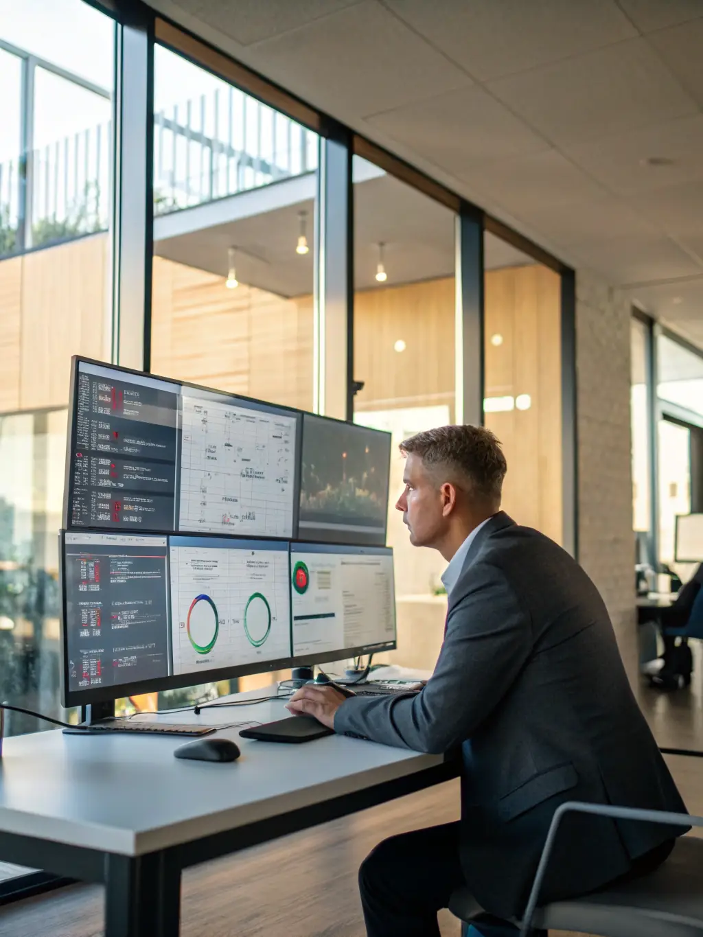 An image of a security analyst monitoring a dashboard with threat alerts, representing proactive threat detection and response.