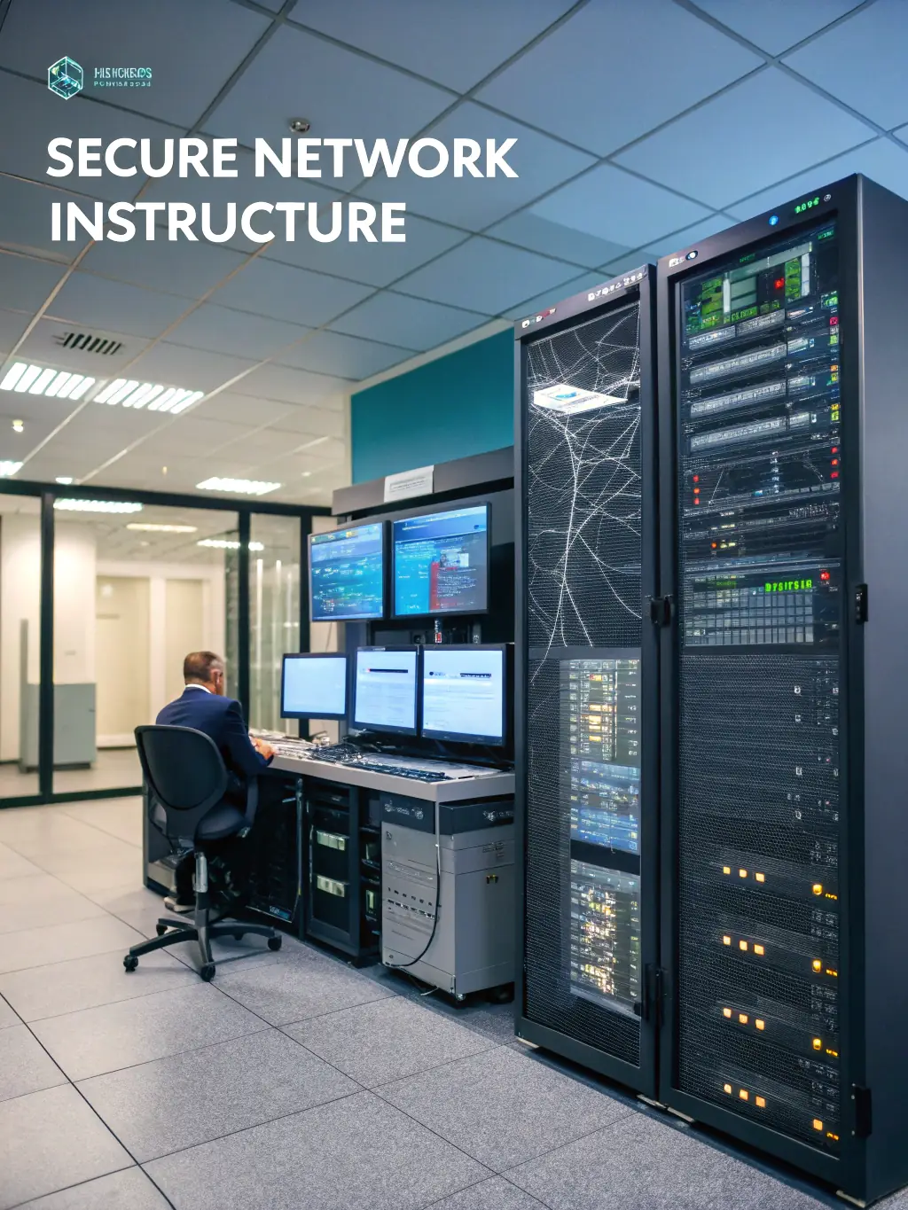 A high-resolution image depicting a secure network infrastructure with multiple layers of protection, symbolizing EYA Solutions' comprehensive cybersecurity approach.